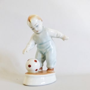 Zsolnay Porcelain Baby Figurine: Hungarian Football Player, Hand-Painted