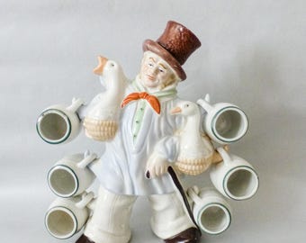 Vintage Palinka Shot-Set aus Keramik: Männerförmiger Krug mit Bechern