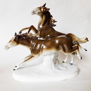 Vintage German porcelain  figurine,horse couple,running horses by Carl Scheidig FREE SHIPPING WORLDWIDE