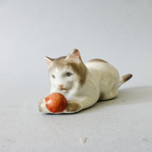 Vintage Zsolnay Porcelain Kitten Figurine with Ball, Hand-Painted