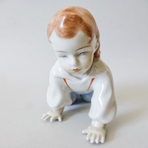 Antique figurine,Hungarian Zsolnay porcelain baby boy ,child figurine FREE SHIPPING