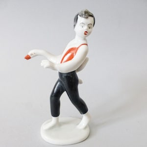 Antique figurine of a boy,Hungarian Hollohaza porcelain child figurine,little boy with goose FREE SHIPPING