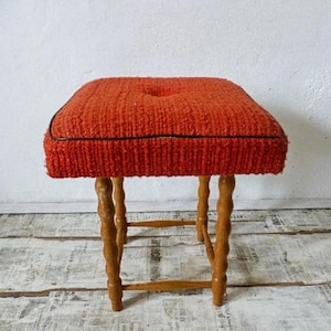 Vintage Mid-Century Wood Ottoman Footstool: 16&quot; Height