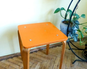 Scandinavian vintage furniture,Orange wood small chair or table ,stool,mid century vintage footstool FREE SHIPPING