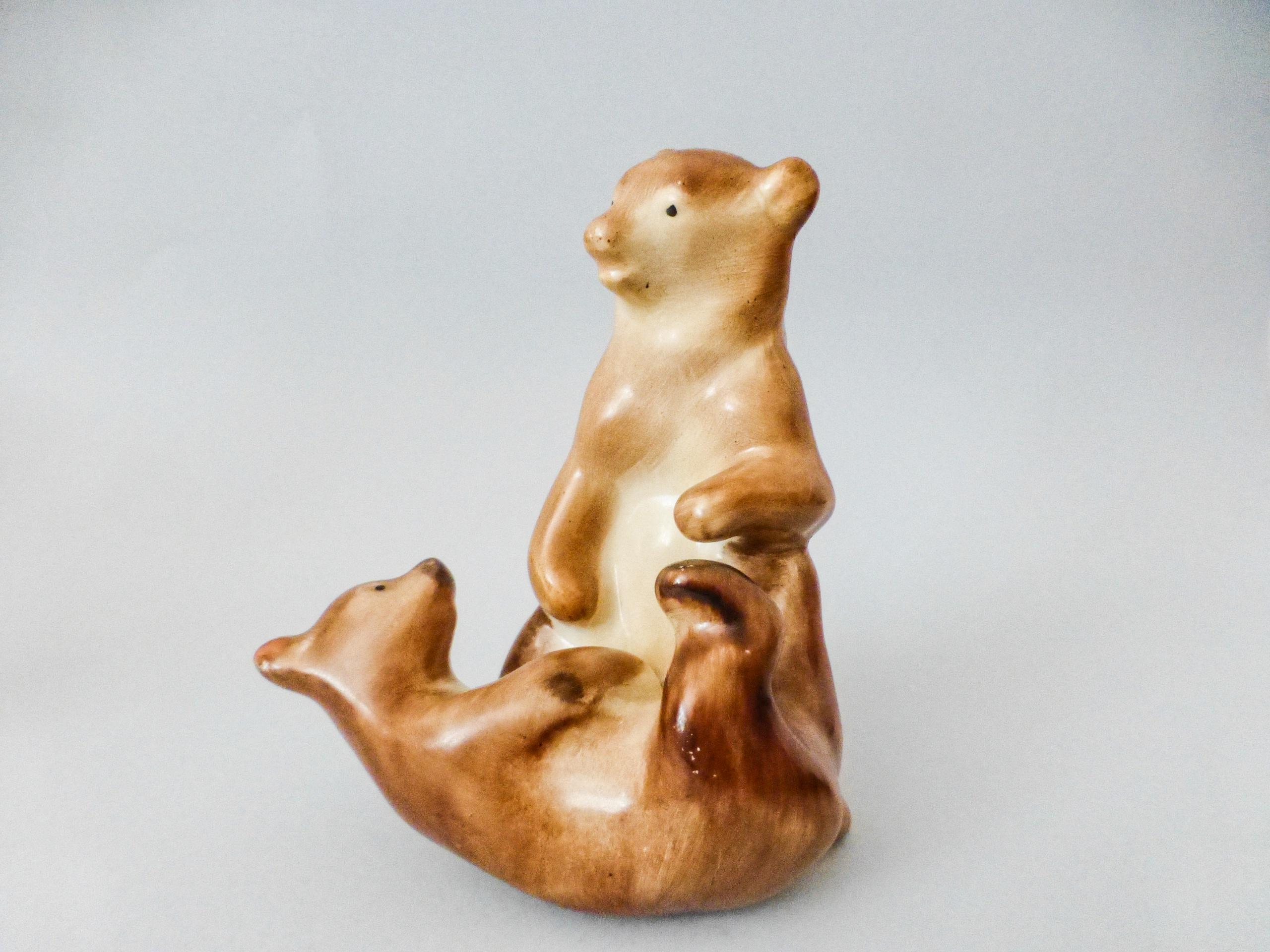 Vintage Hungarian  porcelain animal figurine,bear statuette,playing bear cubs,1970s FREE SHIPPING