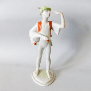 Vintage Hungarian Hollohaza porcelain  figurine,boy and goose FREE SHIPPING WORLDWIDE