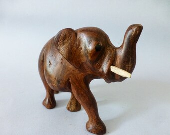 Vintage teak elephant figurine,handcarved teak animal figurine FREE SHIPPING