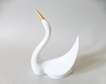 Vintage  Porcelain Swan Figurine: Hand-Painted Bird Statue