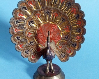 Vintage Copper Peacock Statue: Brass Bird Home Decor