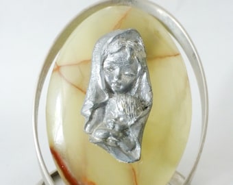 Vintage Madonna and Child Medallion: Religious Home Decor