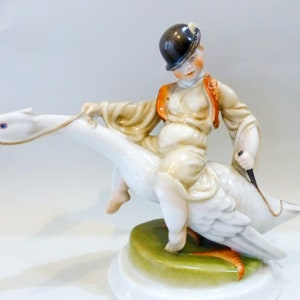 Herend porcelain figurine,boy riding a goose,Antique,Hungarian Herend porcelain  FREE SHIPPING WORLDWIDE