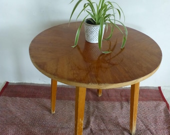 Vintage Wood Round Side Table: Mid-Century Modern Plant Stand