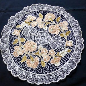 Hand Embroidered Kalocsa Doily: Hungarian Floral Centerpiece