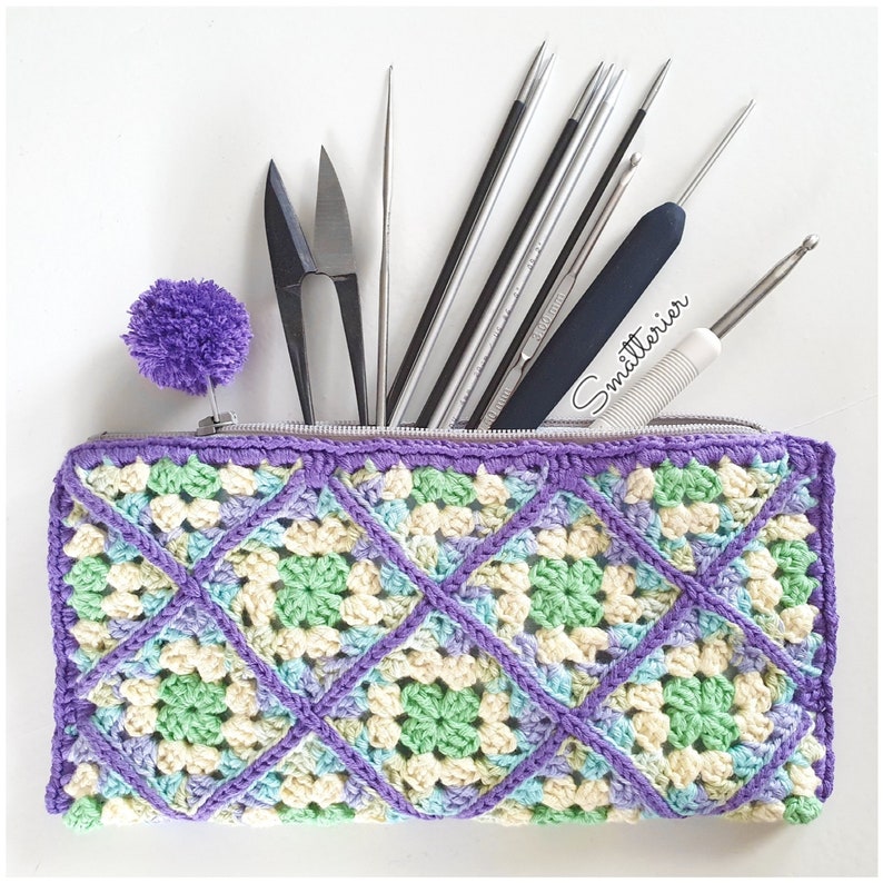 PATTERN: Granny Square Pencil Case with lining Cochet pattern, hekle, virka, krose, tejer image 8
