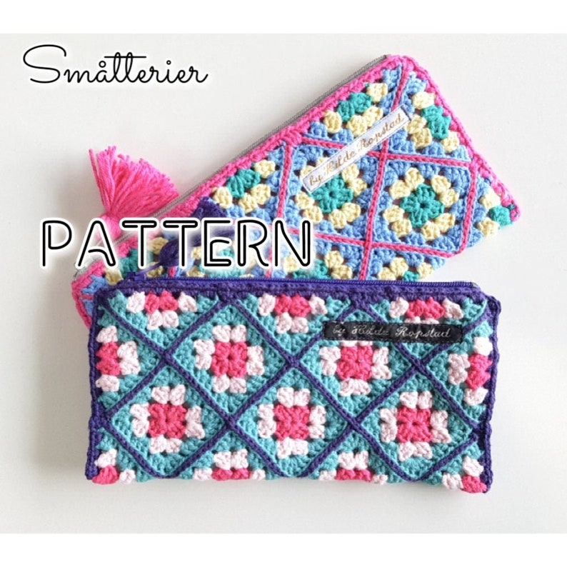 Lined Granny Square Pencil Case crochet pattern listing photo by Smaatterier