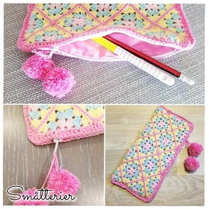 PATTERN: Granny Square Pencil Case with lining Cochet pattern, hekle, virka, krose, tejer image 4