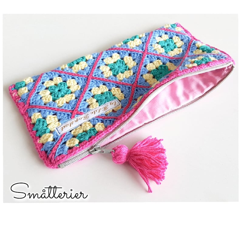 PATTERN: Granny Square Pencil Case with lining Cochet pattern, hekle, virka, krose, tejer image 3