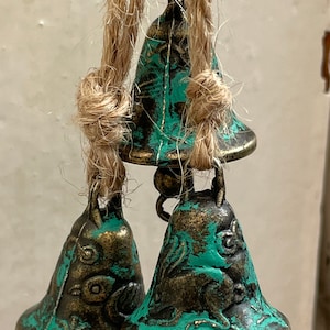 Antique Green Hare and Bird Witch Bells