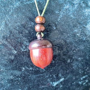 Red Mahogany Opening Acorn Oak Nut Locket Charm and Necklace