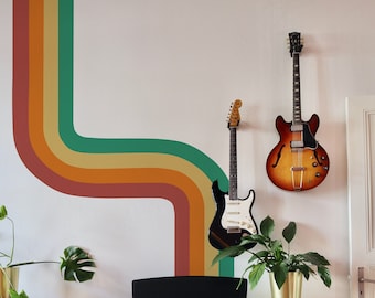 Retro Stripe Curved Mural // 70's Wall Border Decal / Retro Wallpaper