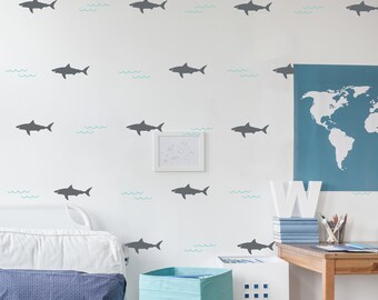 Shark Wall Decals // Ocean Nursery Decal / Baby Shark Wallpaper / Surf Theme Room