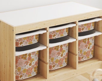 Chloe Retro Floral Storage Bin Sticker // IKEA Trofast Wrap /  IKEA Storage Hack / Playroom Cubby Stickers / Surf Theme Room