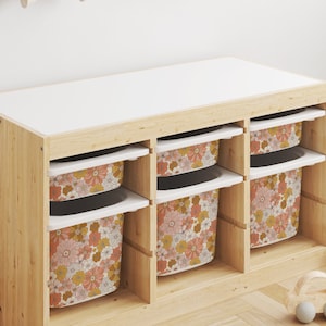 Chloe Retro Floral Storage Bin Sticker // IKEA Trofast Wrap /  IKEA Storage Hack / Playroom Cubby Stickers / Surf Theme Room