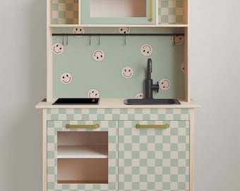 IKEA DUKTIG Play Kitchen in Checker Madness // Play Kitchen Decal Set / IKEA Hack / Play Kitchen Stickers