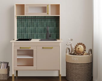 IKEA DUKTIG Play Kitchen in Green Tile // Play Kitchen Decal Set / IKEA Hack / Play Kitchen Stickers