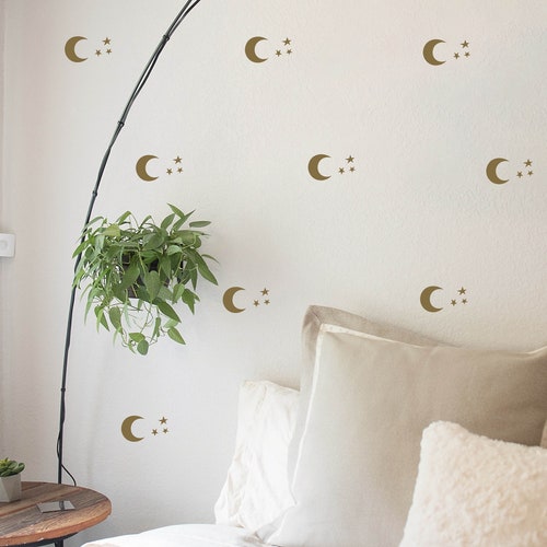 Large Moon & 21 Silver Stars Nursery Wall Decals Nursery Wall Etsy UK