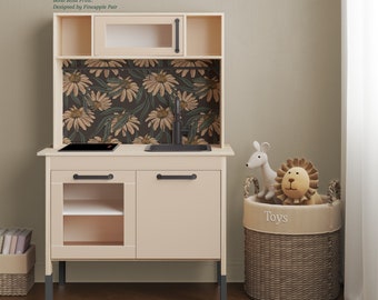 IKEA DUKTIG Play Kitchen in Boho Bliss// Play Kitchen Decal Set / IKEA Hack / Play Kitchen Stickers