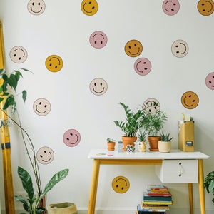 Happy Hippie Smiley Face Decals // Choose your Colors / 70&#39;s Inspired Decor / Retro Wall Decals / Fabric Decals / Customizable
