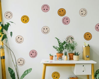 Happy Hippie Smiley Face Decals // 70's Inspired Decor / Retro Wall Decals / Fabric Decals