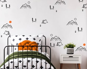 Mountain Wall Decal, Camping Wall Decals, Outdoor Stickers,  Kid's Wall Decal