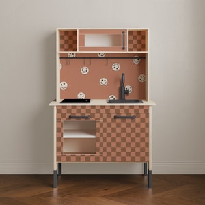 IKEA DUKTIG Play Kitchen in Checker Madness // Play Kitchen Decal Set / IKEA Hack / Play Kitchen Stickers