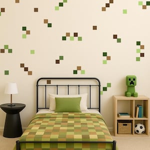 Pixel Patch: Minecraft-Inspired Wall Decals | Boy's Minecraft Room Decor | Gamer Room Decoration | Peel and Stick Wall Blocks