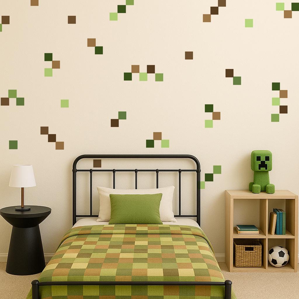Pixel Patch: Minecraft-Inspired Wall Decals | Boy's Minecraft Room Decor | Gamer Room Decoration | Peel and Stick Wall Blocks