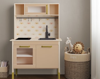 IKEA DUKTIG Play Kitchen in Sunny Days // Play Kitchen Decal Set / IKEA Hack / Play Kitchen Stickers