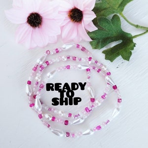 Pink stretch bracelets, jewelry for women, gifts under 10, ready to ship