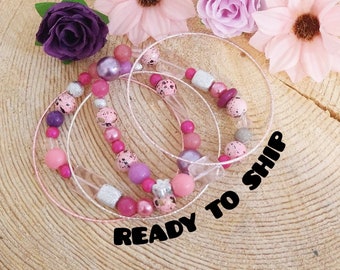 Pink stretch bracelets, jewelry for women, gifts under 10, ready to ship