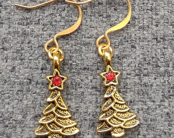 Gold Christmas tree earrings