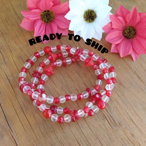 Red stretch bracelets, jewelry for women, gifts under 10, ready to ship