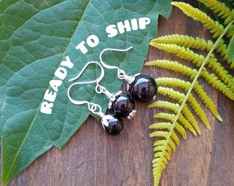 Black and silver earrings, jewelry for women, gifts under 10, ready to ship