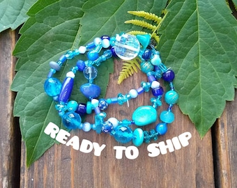 Blue stretch bracelets, jewelry for women, gifts under 10, ready to ship