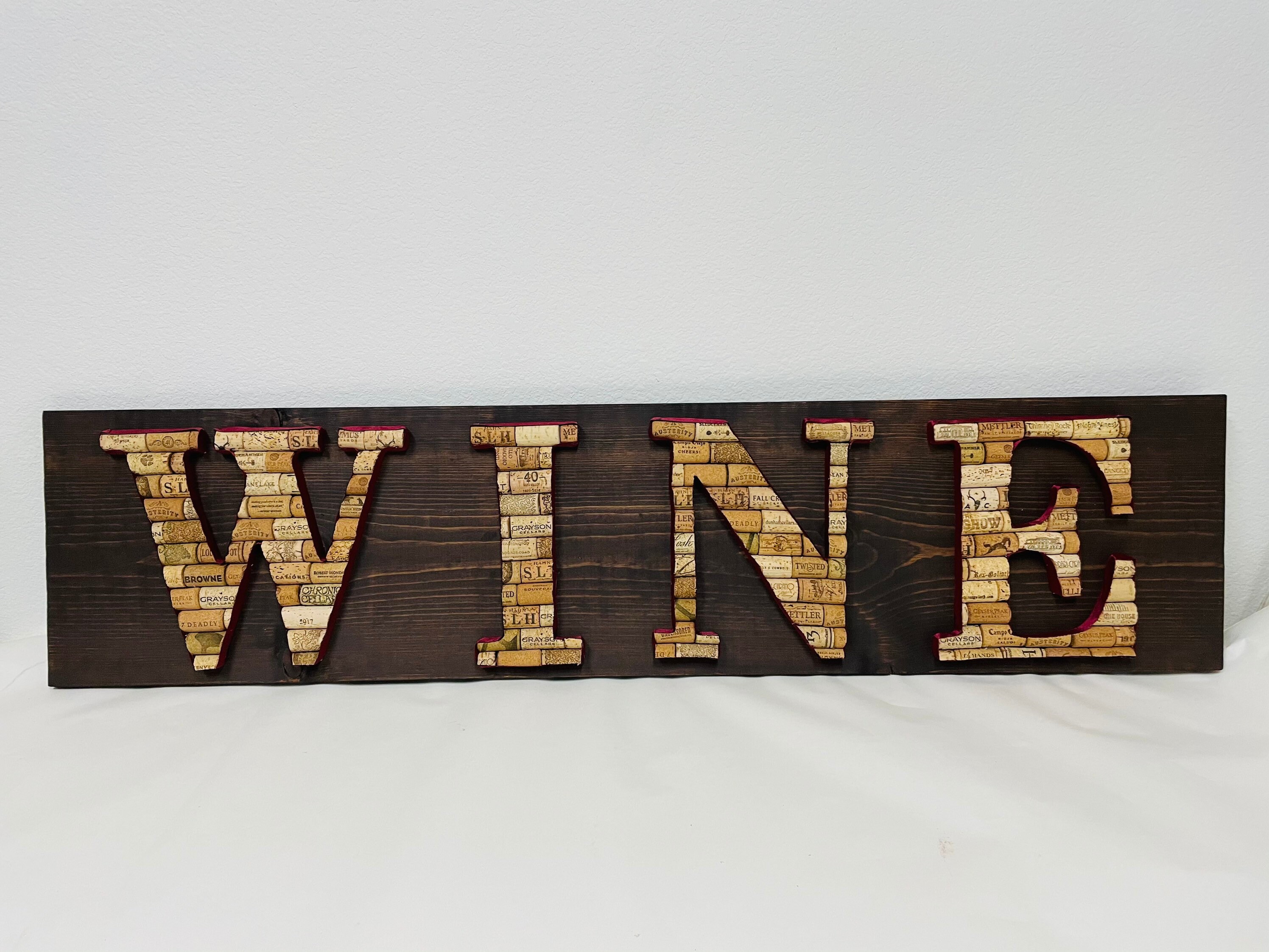Large WINE Cork Sign With Maroon Ribbon and Brown Board Etsy