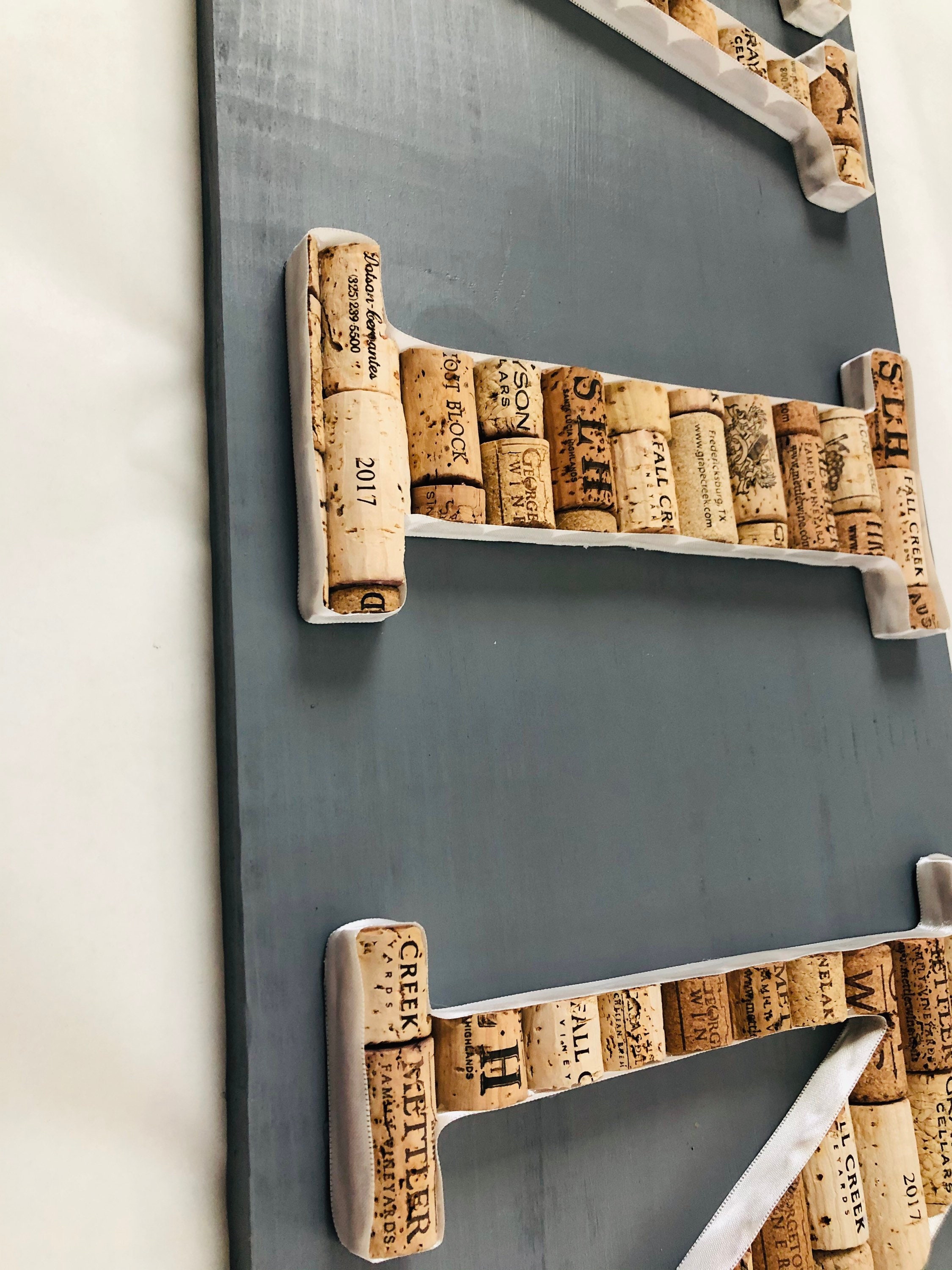 WINE Cork Sign with Ivory ribbon and Gray board Etsy