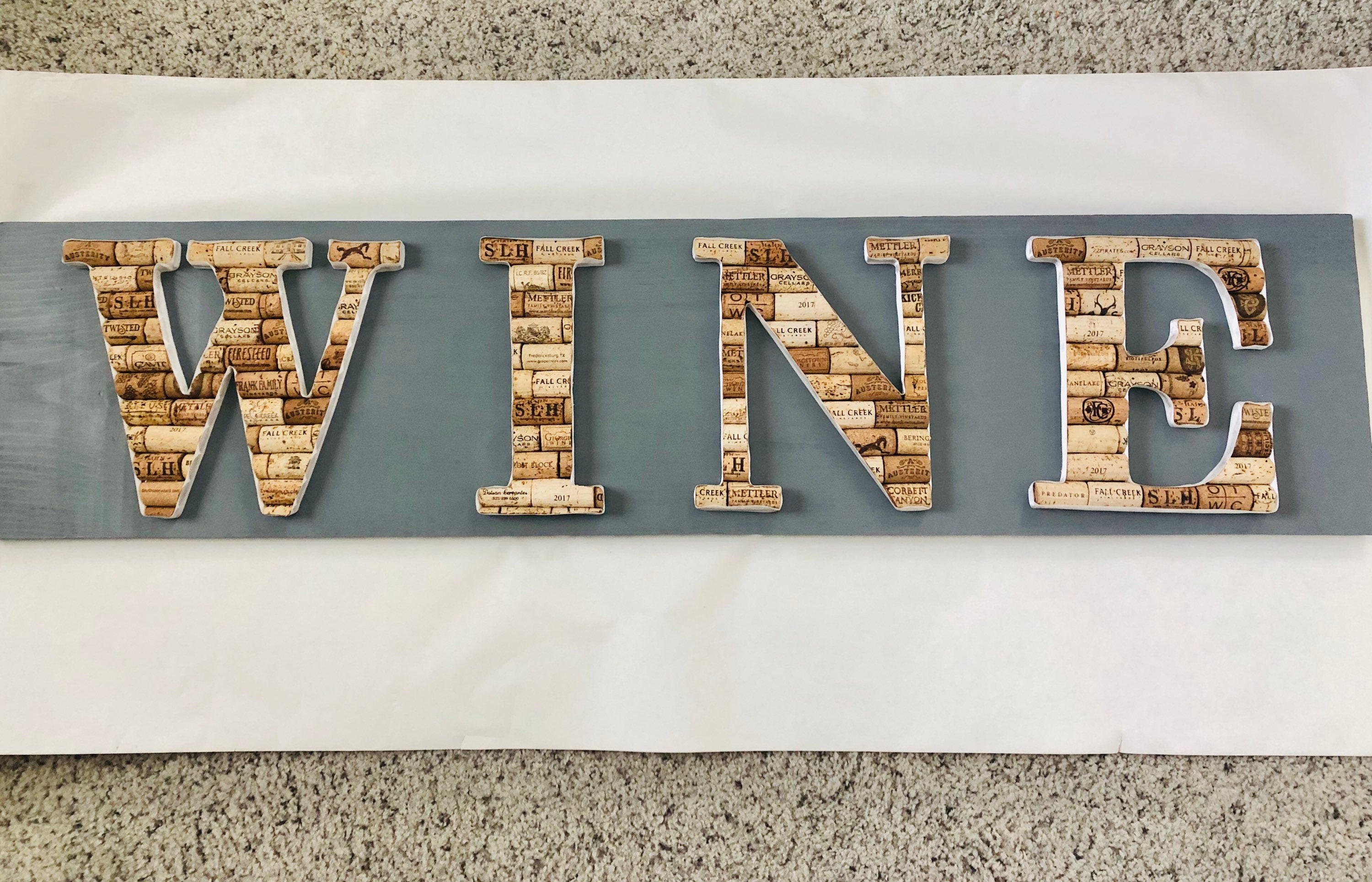 WINE Cork Sign with Ivory ribbon and Gray board Etsy