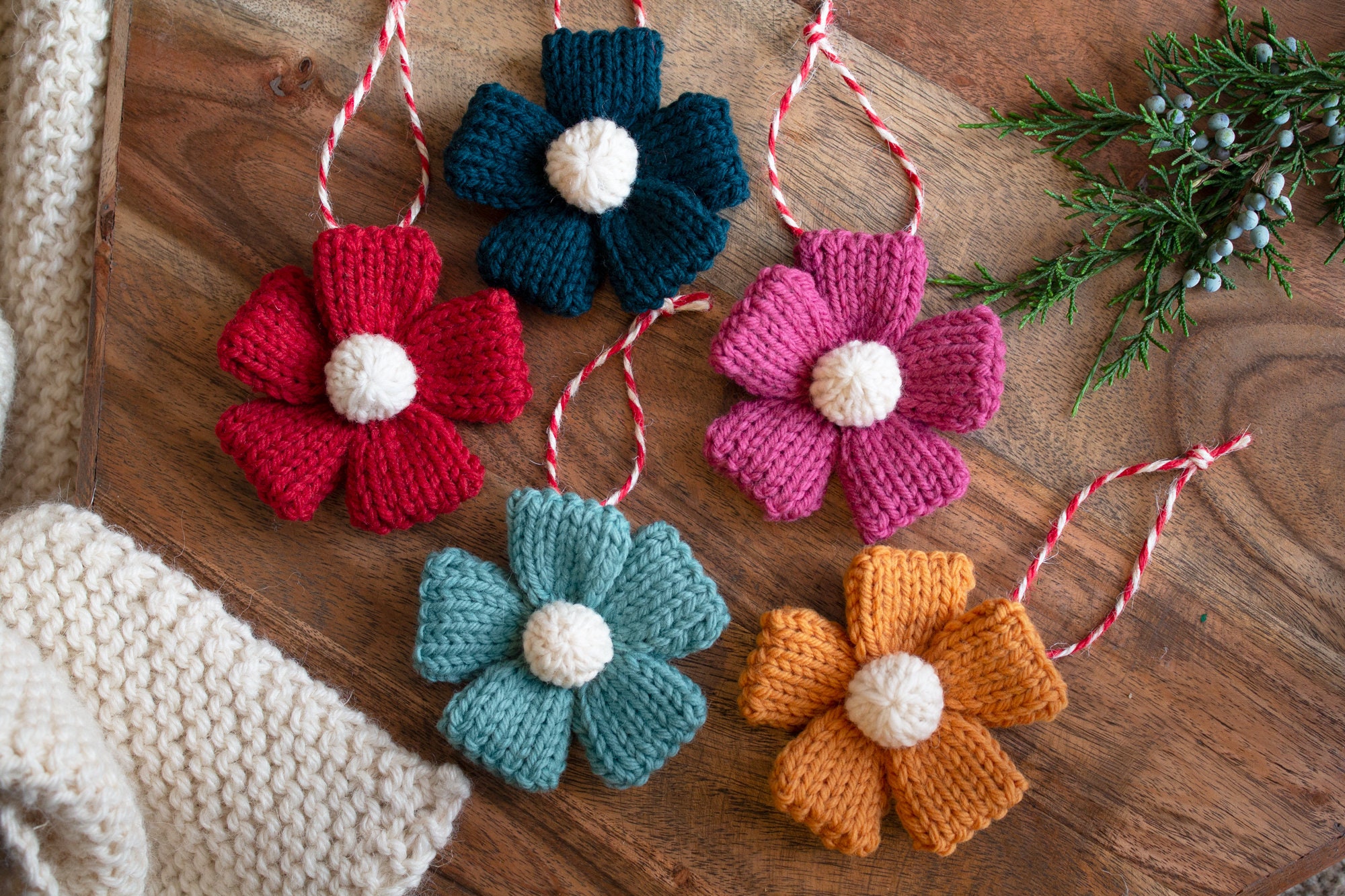 Ornement de Noël Fleurs en Tricot