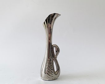 soliflore argenté cygne, vase forme cygne métal, soliflore ancien, soliflore art déco, vase métal cygne, soliflore argenté, soliflore cygne