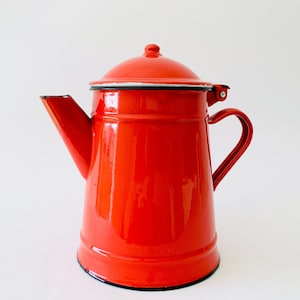 Antique red metal coffee pot, Japy red coffee pot, Vintage metal coffee pot, Enameled coffee pot, Vintage French coffee pot, Vintage decor